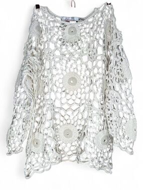 Handmade Crochet Openwork Sweater - Cream